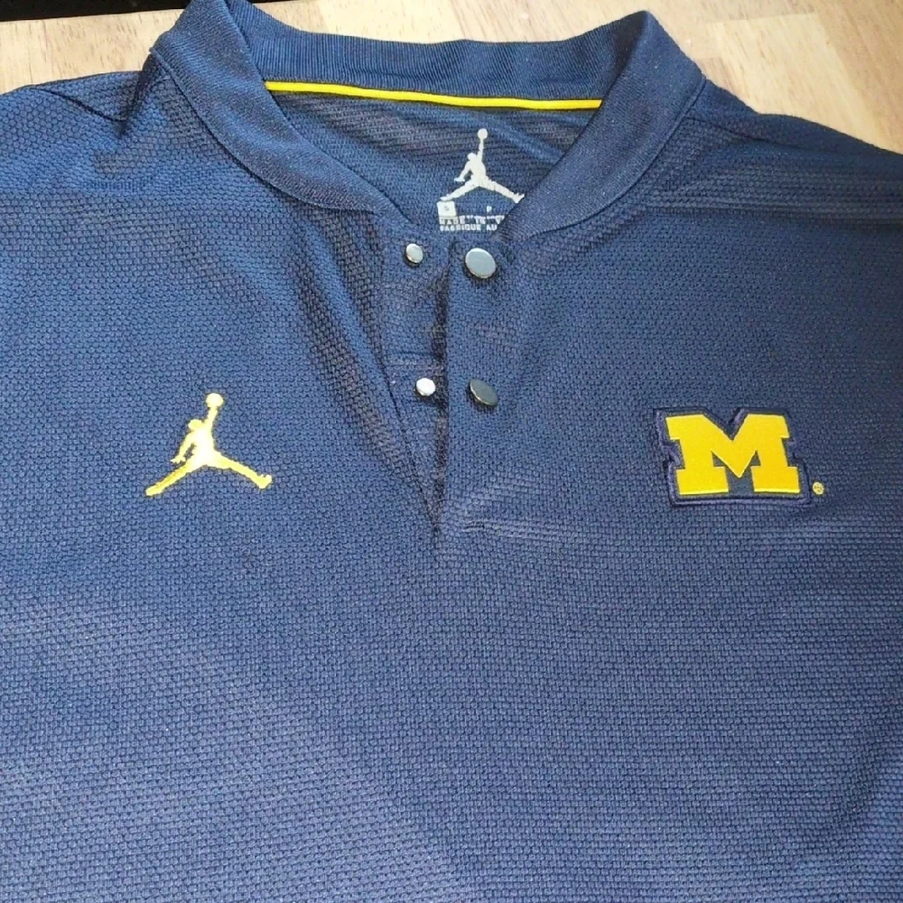 Jordan Men's Dark Blue Polo with Yellow Accents